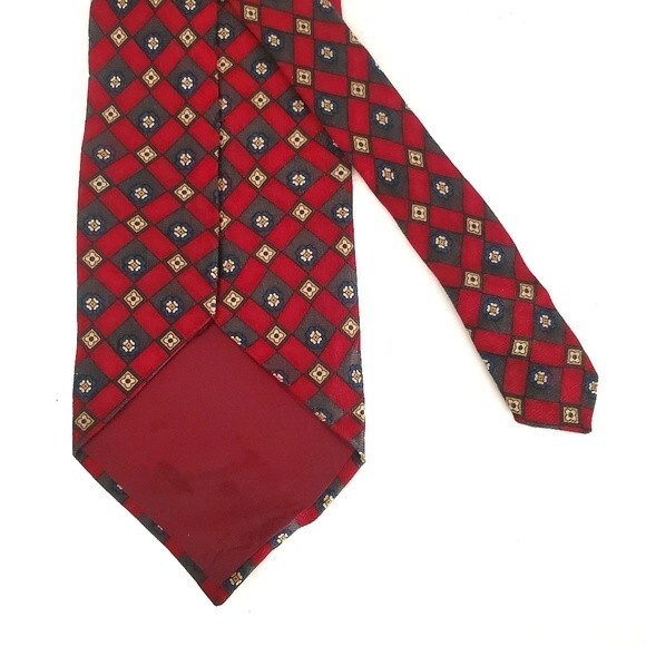 Pierre Balmain Couture Vintage Red 100% Silk Geometric Floral Tie - Picture 7 of 10